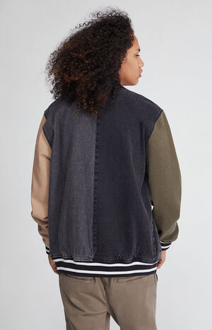 Color Blocked Denim Varsity Jacket image number 4