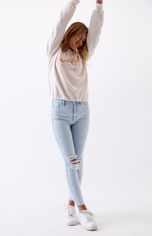PacSun Crisp Blue Ripped Super High Waisted Jeggings | PacSun