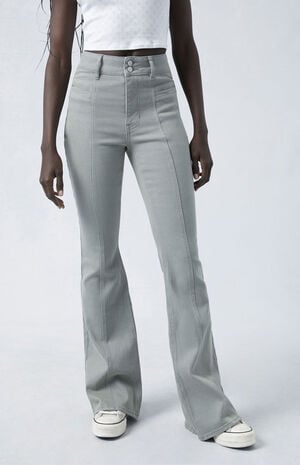 Army Green High Waisted Flare Pants image number 1