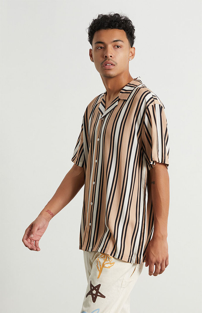 PacSun Tan Stripe Woven Camp Shirt | PacSun