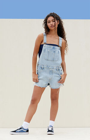 Light Indigo Denim Short Overalls image number 4