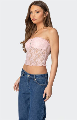 Odilia Sheer Lace Strapless Top image number 3