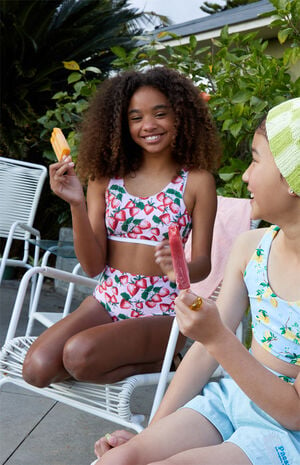 Eco Strawberry Cropped Bikini Top & High Waisted Bikini Bottom Set