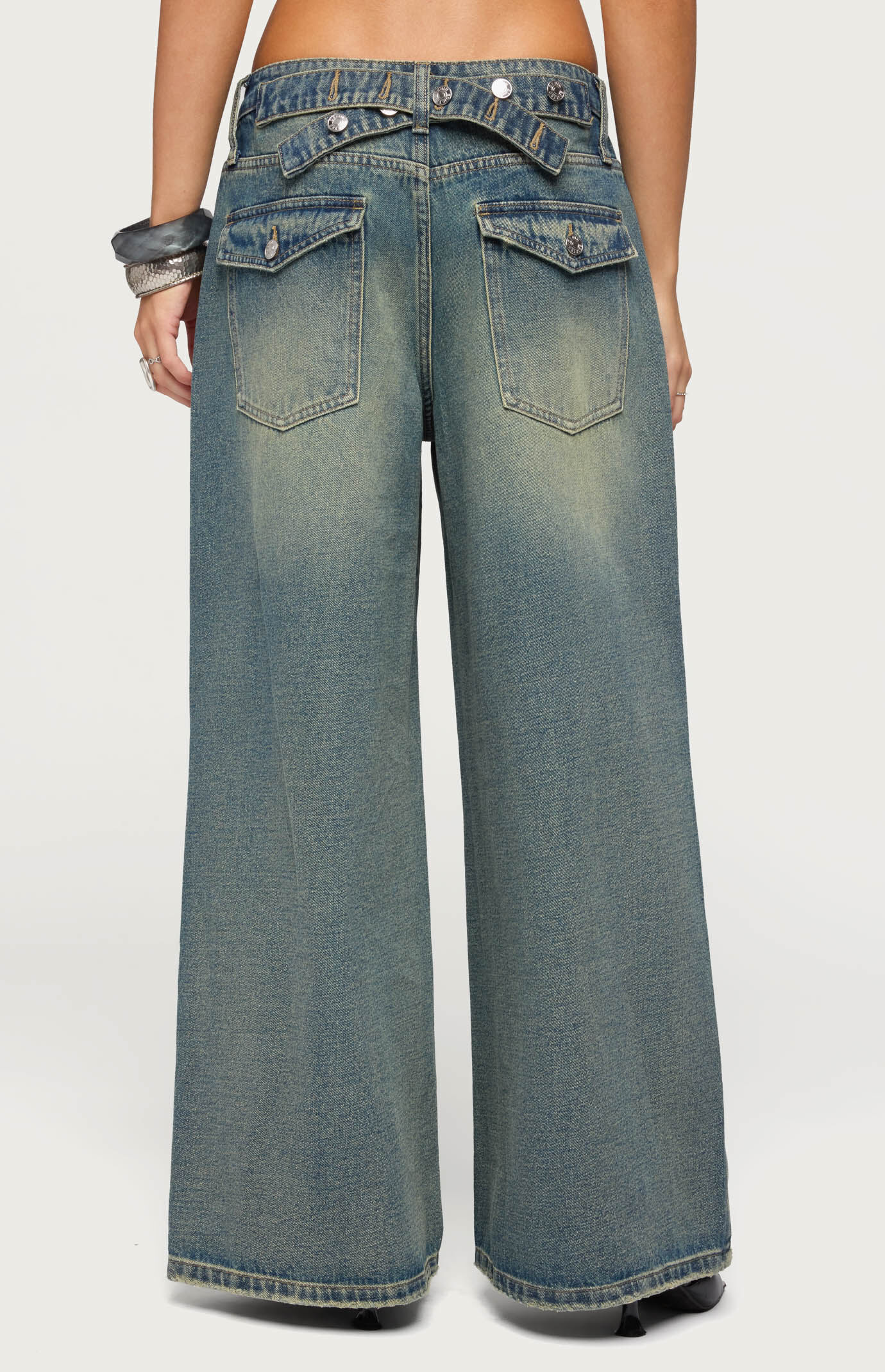 Edikted Adjustable Button Low Rise Baggy Jeans