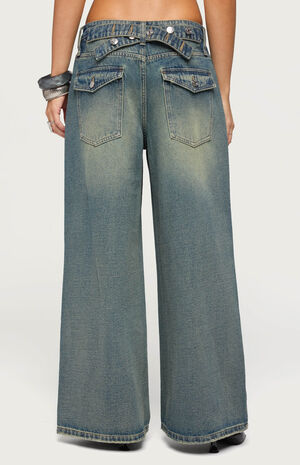 Adjustable Button Low Rise Baggy Jeans image number 3