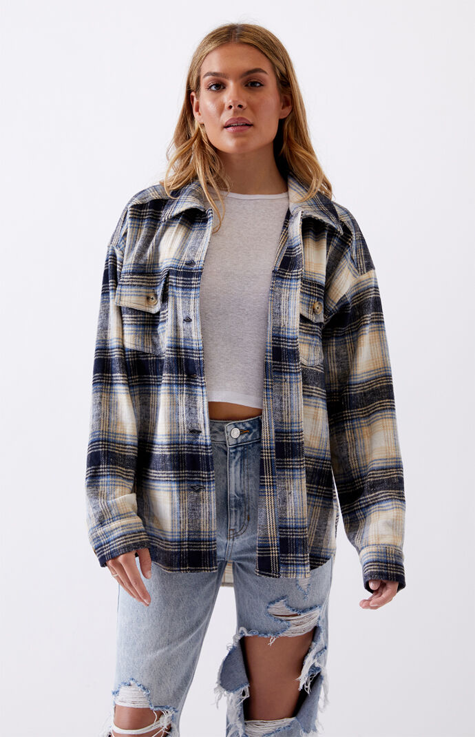 LA Hearts Oversized Plaid Shacket at