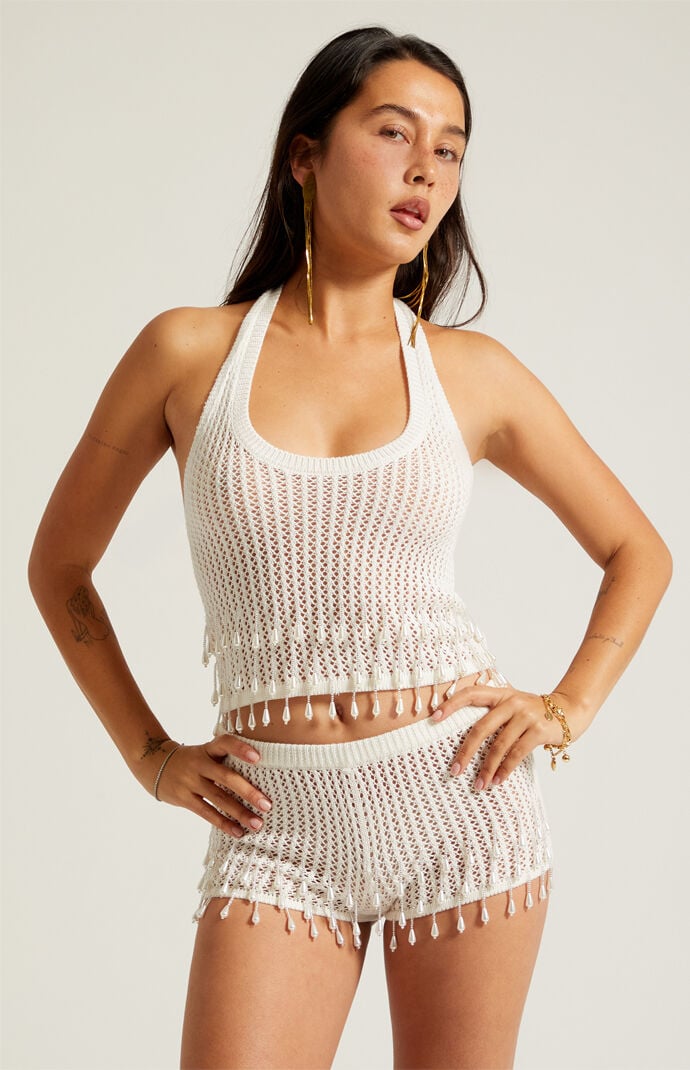 Beverly and Beck Alana Pearl Crochet Sweater Tank Top