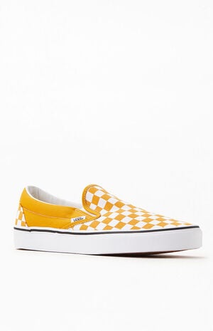 Vans Classic Slip-on checkerboard sneakers in white and yellow