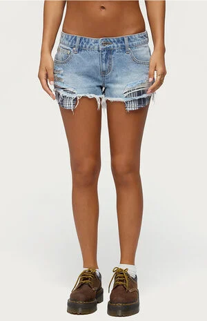 Catrine Plaid Pocket Denim Shorts image number 1
