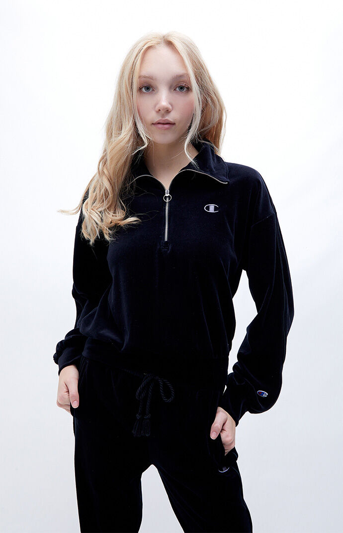 Champion Velour Satin Trim Half Zip Sweatshirt PacSun