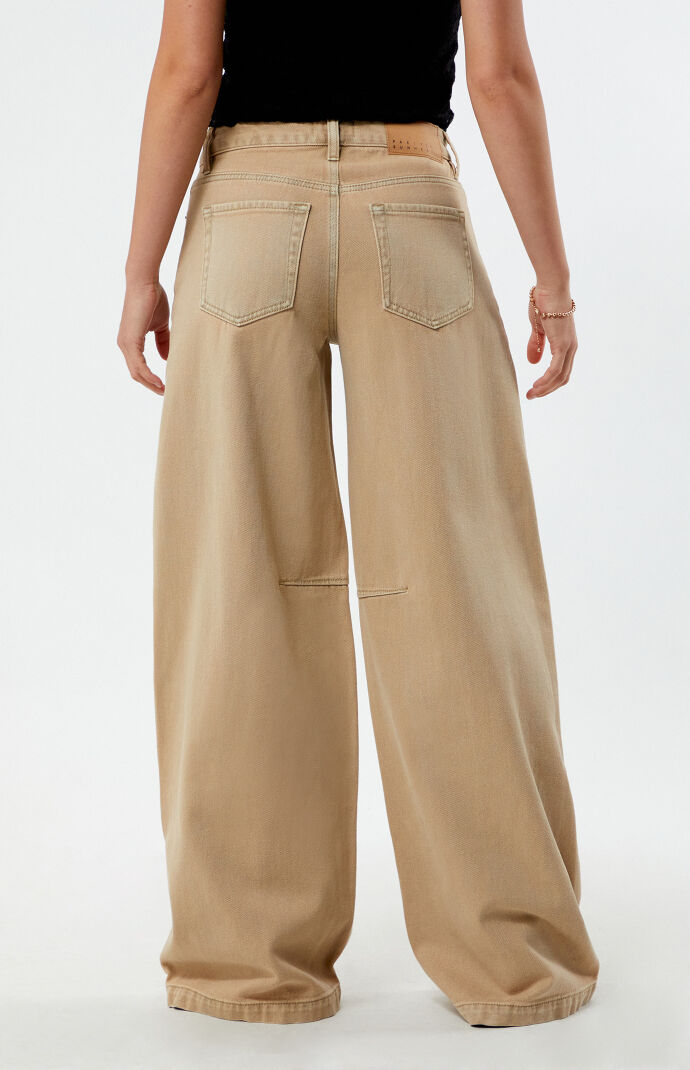 Pacsun Beige Knee Dart Baggy Barrel Jeans | PacSun
