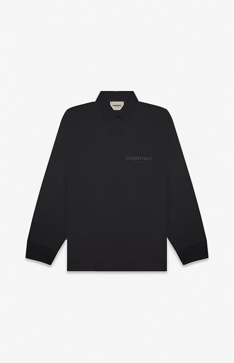 Essentials Black Long Sleeve Polo Shirt