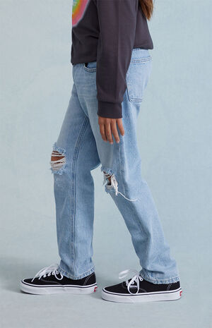 Light Blue Ripped Straight Leg Jeans image number 3