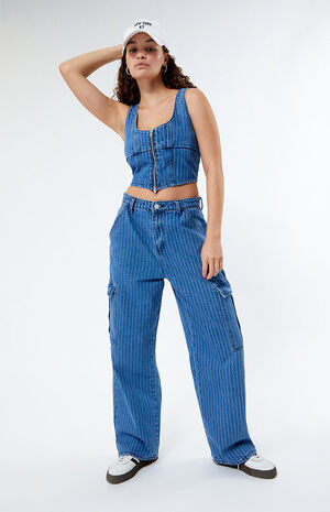 Organic Pinstripe Utility Jeans image number 1