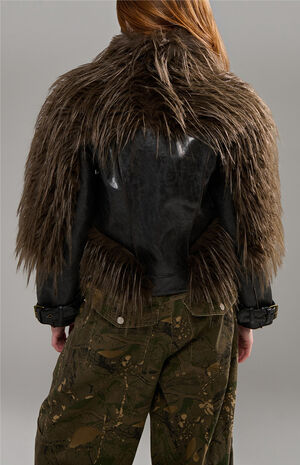 Tahlis Espresso Faux Fur Moto Jacket image number 4