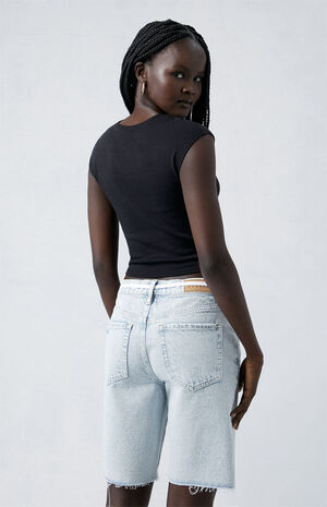 Eco Light Indigo Raw Cut Baggy Jorts image number 4