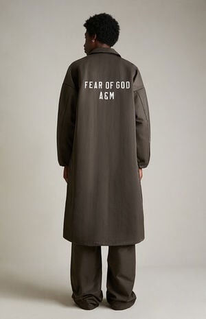 Brown Textured Nylon Trench Coat image number 4