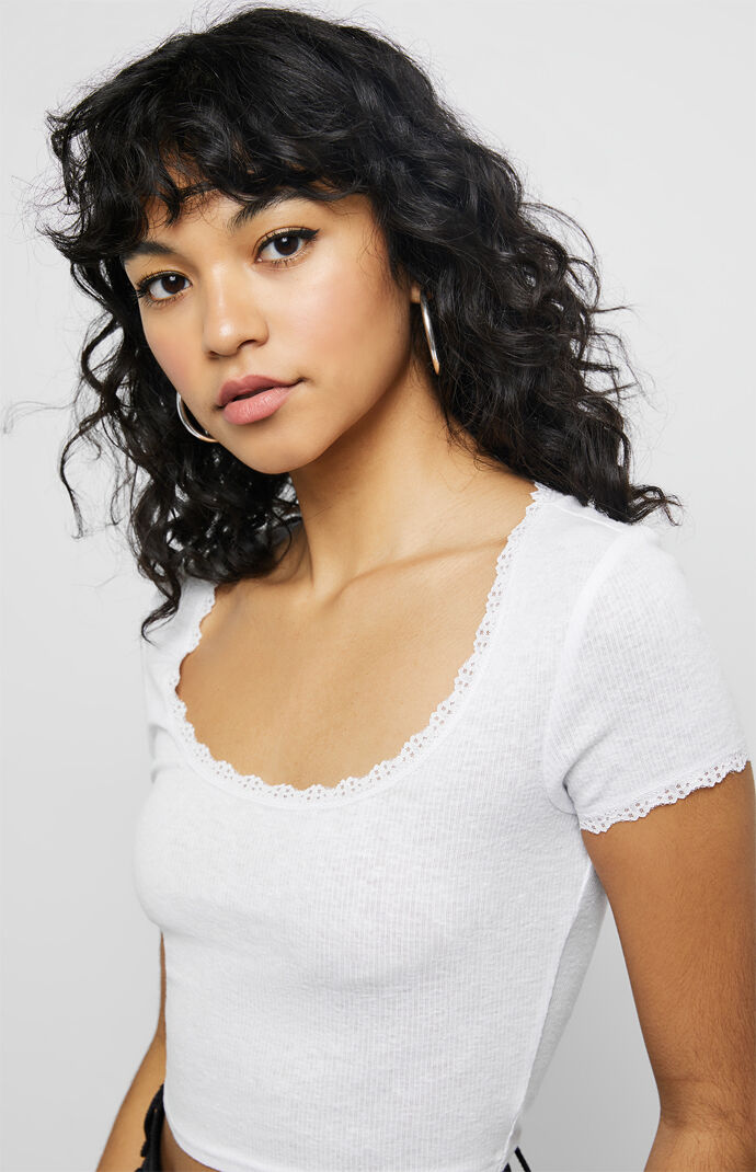 Me To We Rachel Lace Trim T Shirt Pacsun