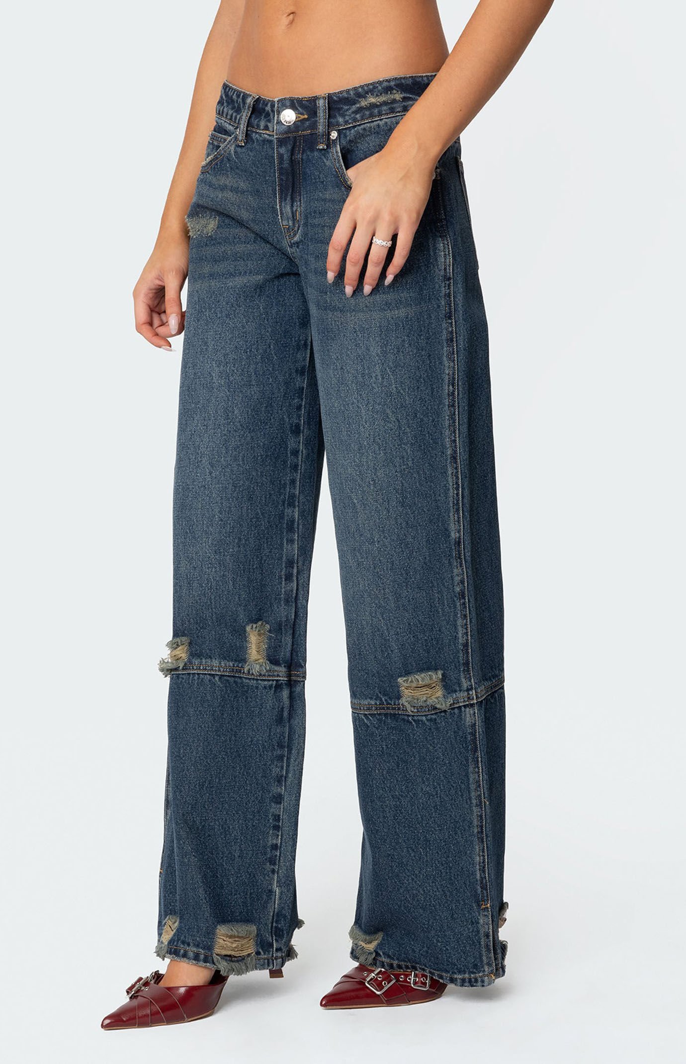 Edikted Slitted Distressed Low Rise Jeans | PacSun