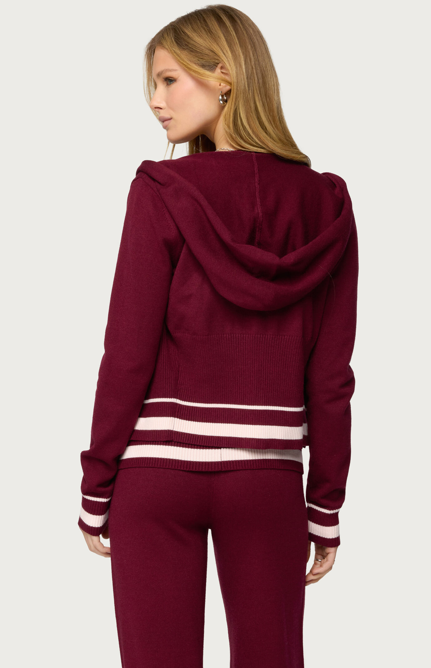 Edikted Kaliya Stripey Knit Zip Up Hoodie