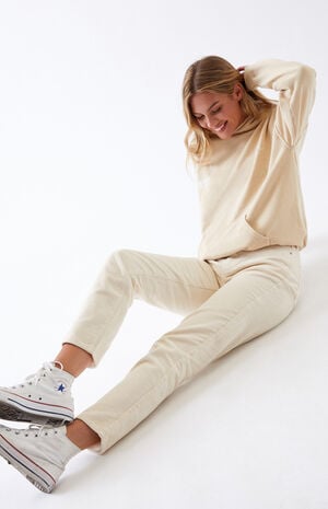 Cream Corduroy Mom Jeans image number 5
