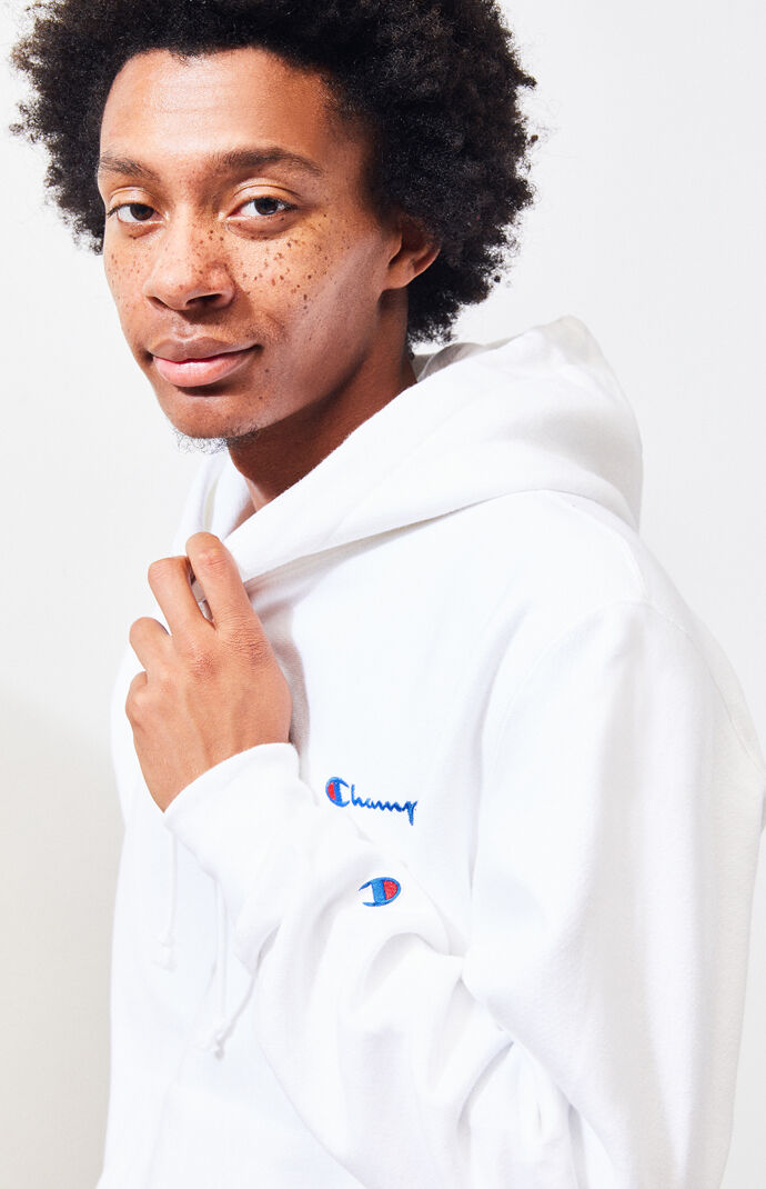 Script Embroidered Reverse Weave Pullover Hoodie