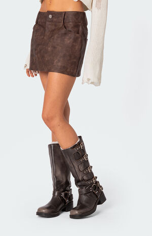 Euphoria Washed Faux Leather Mini Skirt image number 3