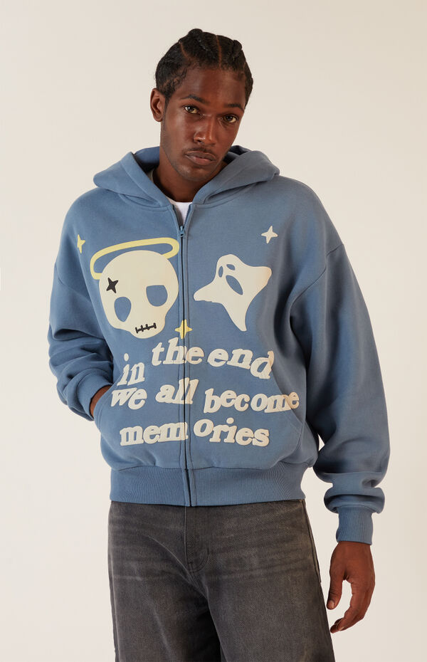 In The End Puff Graphic Zip Up Hoodie
