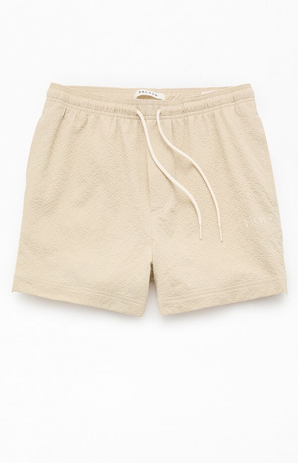 Pacsun Tan Sail Seersucker 4.5" Swim Trunks