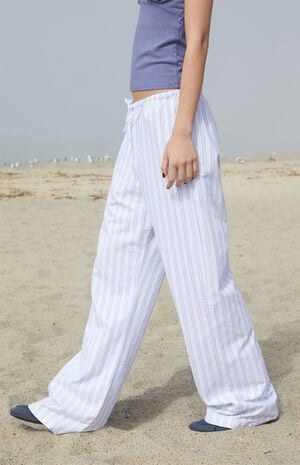 Blue & White Striped Anastasia Lounge Pants image number 3