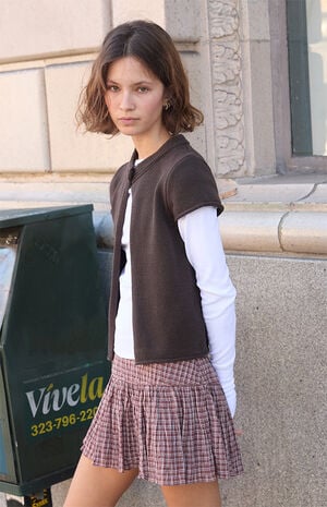 Brown Short Sleeve Button Cardigan image number 2