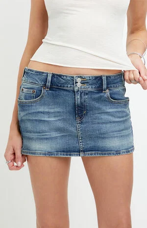 Piper Stretch Whisker Medium Blue Jean Micro Mini Skirt image number 2