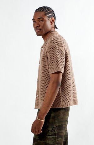 Brown Spence Open Knit Camp Shirt Brown Spence Open Knit Camp Shirt image number 3