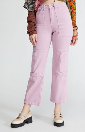 Pink High Waisted Combat Jeans image number 1