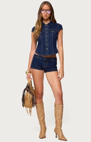 Contrast Stitch Button Up Denim Shirt image number 5