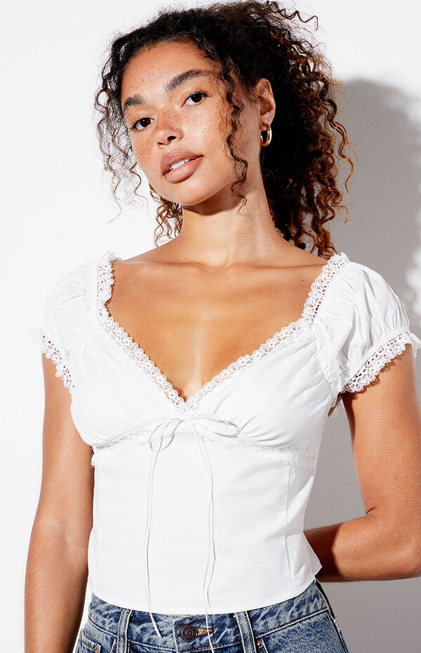 Haut Femme American Rag Cie Blanc Avec Dentelle Et Nœud - Taille M - Neuf Avec étiquettes