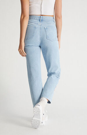 Eco Light Blue Butterfly High Waisted Straight Leg Jeans image number 4