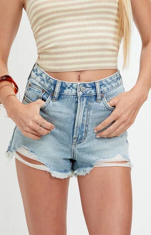 Ivy High Waisted Festival Jean Shorts Frayed Light Blue image number 2