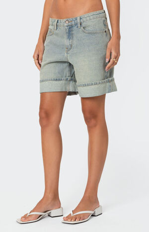 Cuffed Washed Denim Bermuda Shorts image number 4