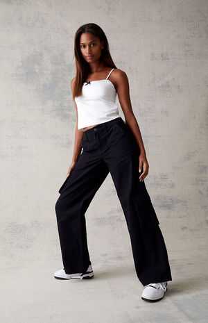 Black Wide Leg Cargo Pants image number 1