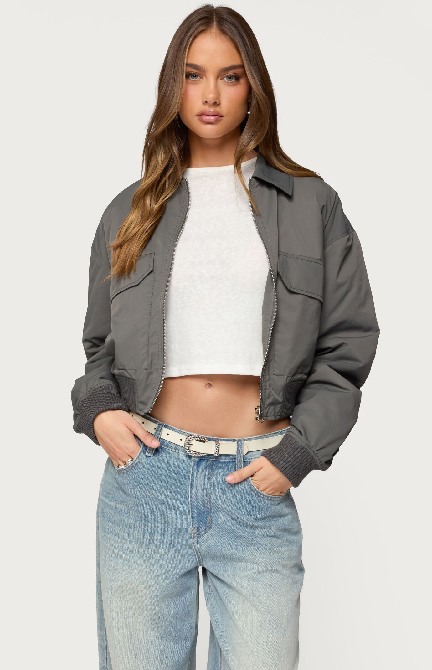 Edikted Dolan Ruched Oversized Bomber Jacket