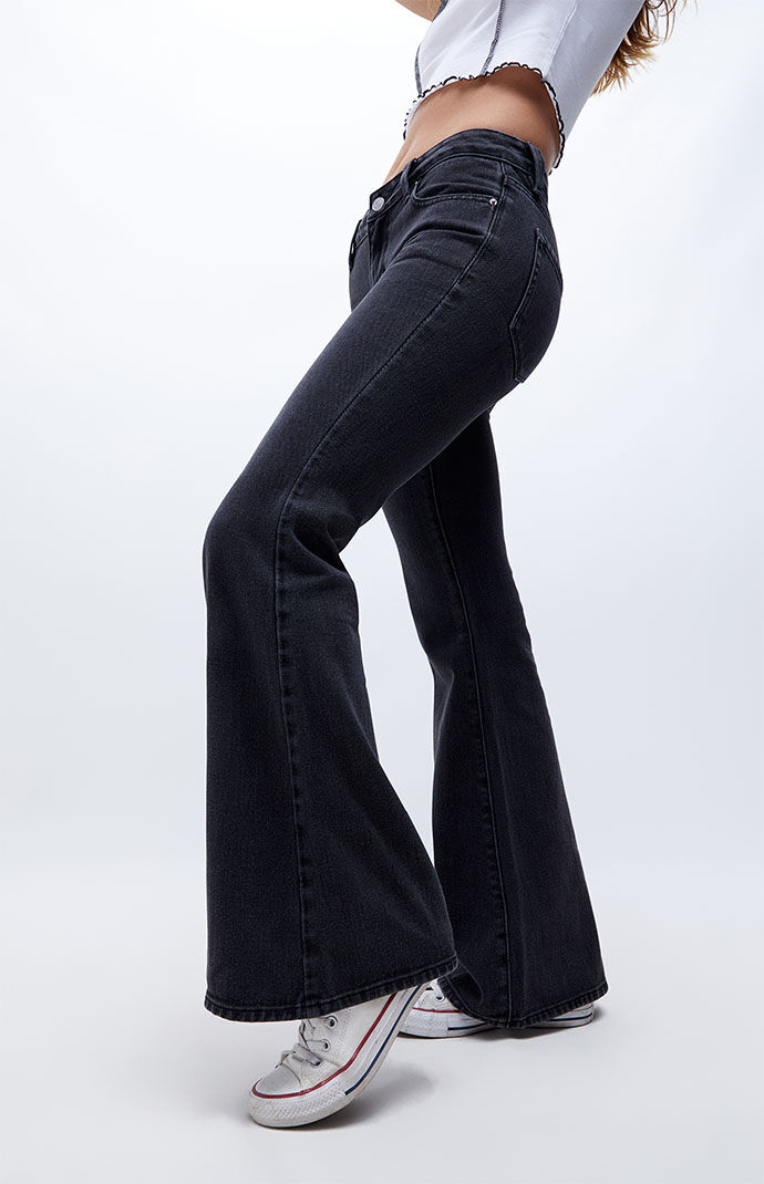 Ultra low discount rise flare jeans