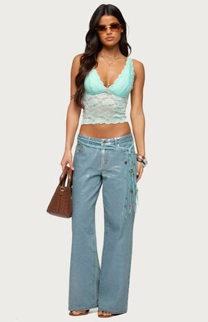 Vanya Sheer Lace V Neck Top image number 5