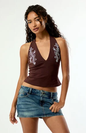Floral Embroidered Halter Top image number 2