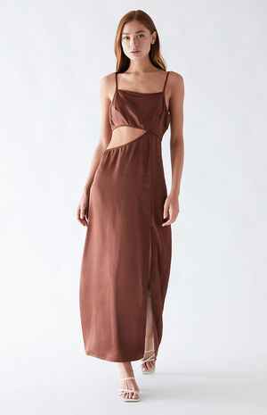 Side Cutout Satin Midi Dress image number 4