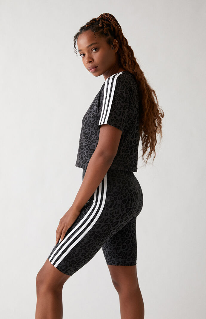 Leopard 3-Stripes Cropped T-Shirt