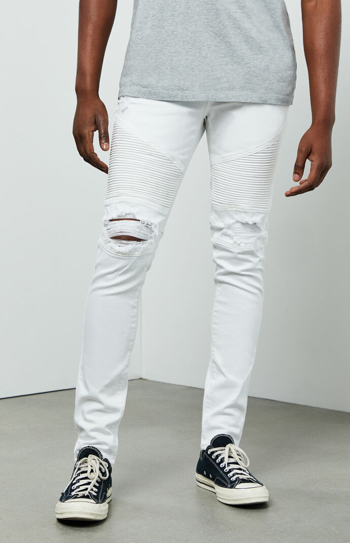 white stacked skinny jeans