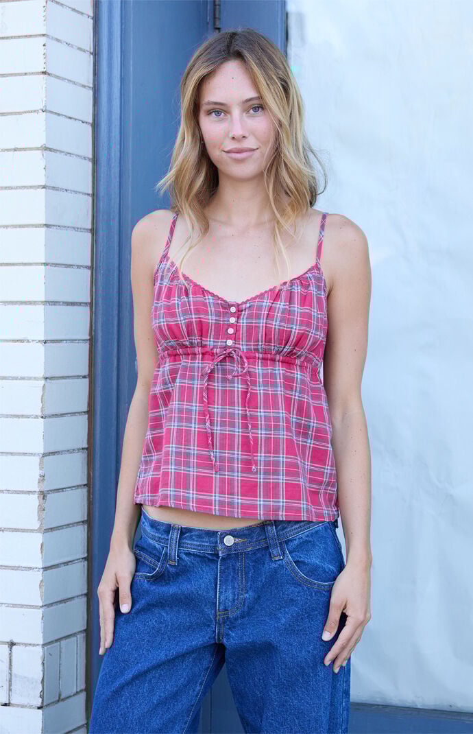 John Galt Red Plaid Tiffany Tank Top