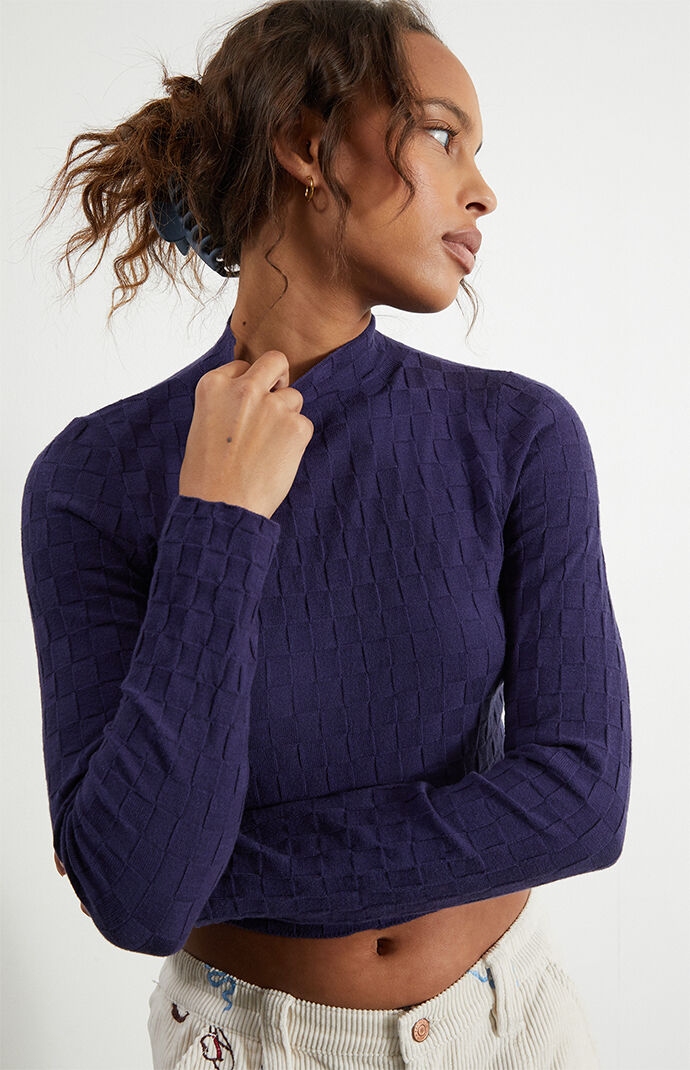 LA Hearts Checker Stitch Mock Neck 