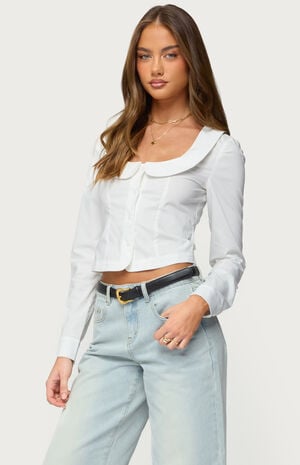 Scoop Neck Tailored Button Up Shirt image number 1